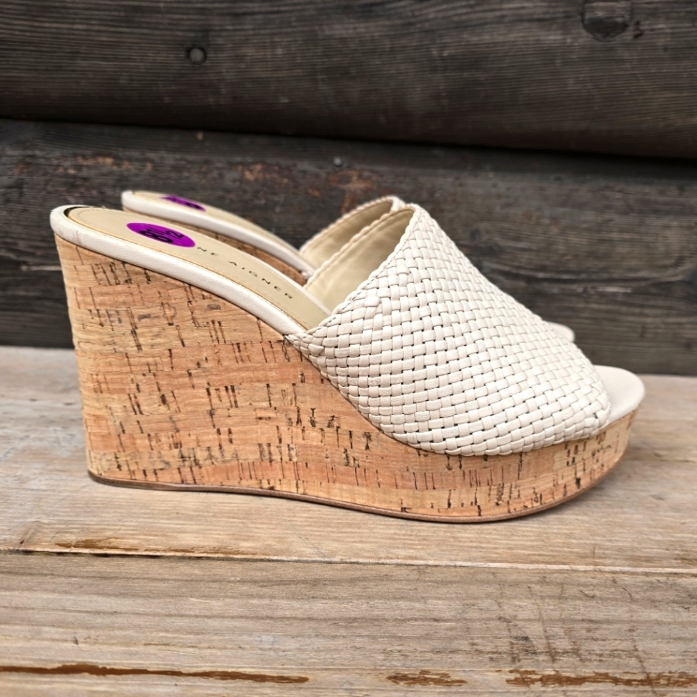 Etienne Aigner Daiquiri Costal Boho Luxe Mule Platform Cork Wedge Sandals 8.5M - Picture 3 of 16